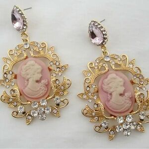Vintage-Inspired Gold and Pink Cameo Earrings